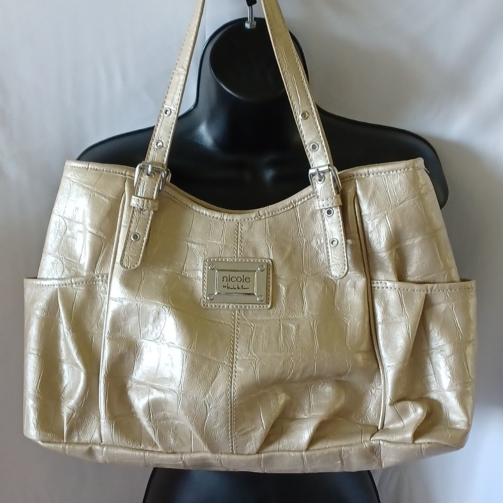 Nicole by Nicole Miller purse, gold, shimmery, Like New, 16x10x5